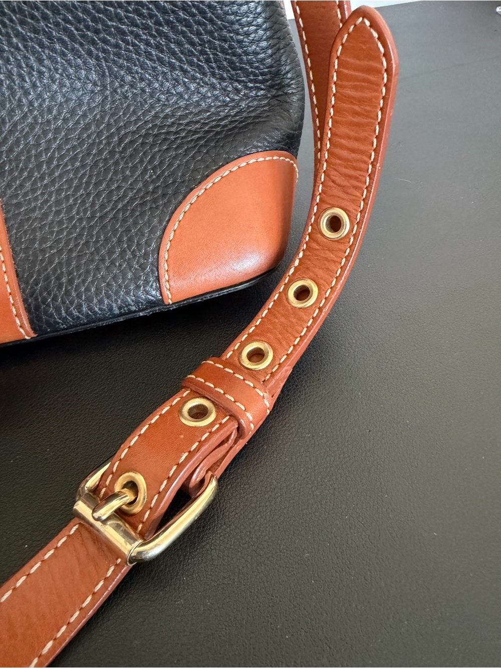 Dooney & Bourke Black Pebbled Leather Cognac Satchel Shoulder Bag - Picture 13 of 13